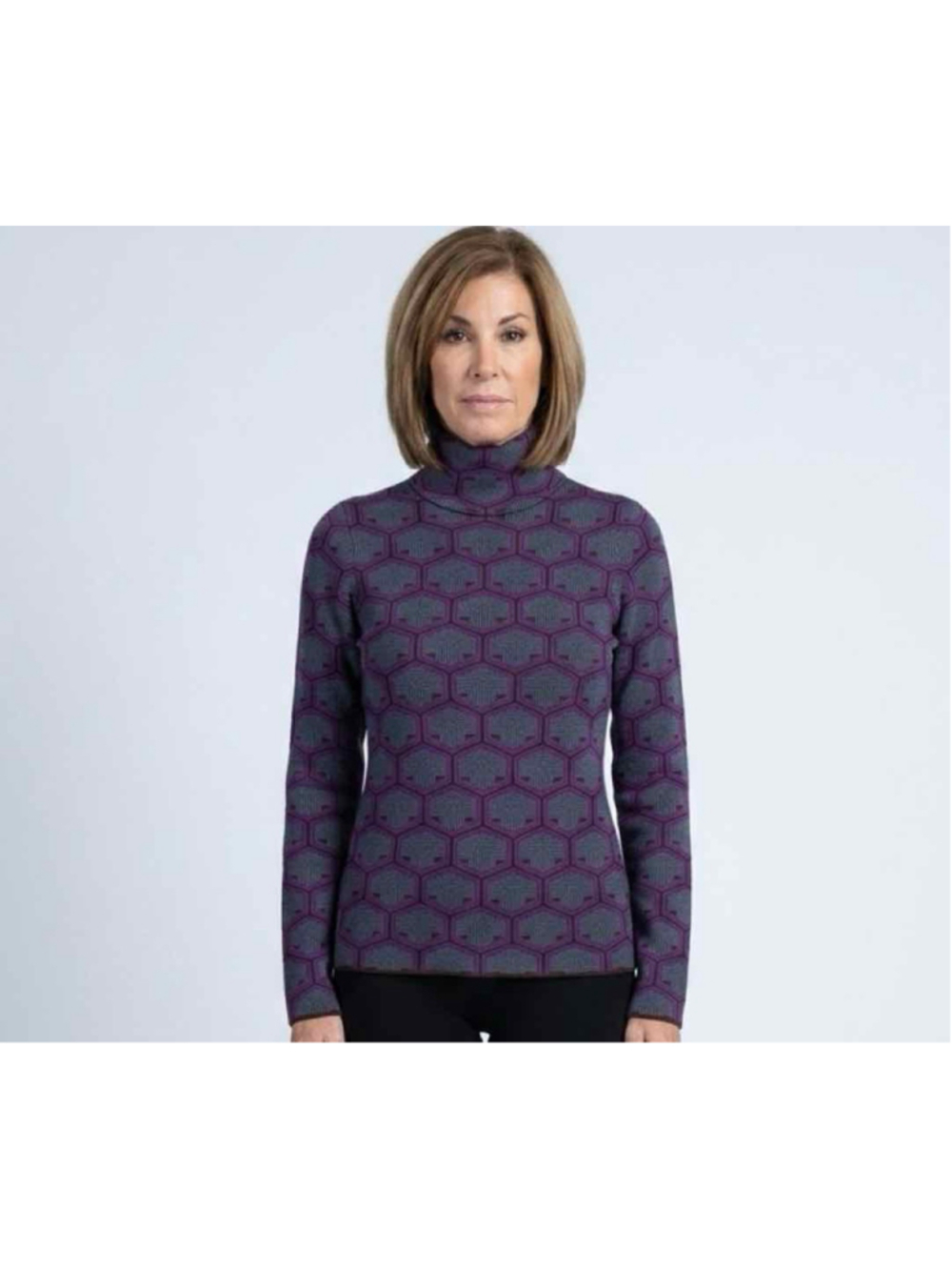 Tory Sport Merino Jacquard Funnel-Neck Sweater Purple Honeycomb Size S NWT